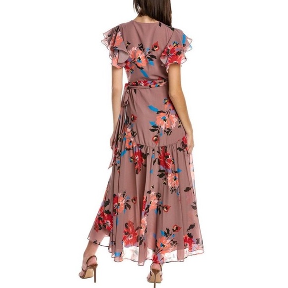 HUTCH Midi Ruffle Wrap Dress Women's Small (2-4) Wrap Tie Waist Floral guest - Picture 2 of 13